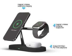 5 in 1 Magnetic Wireless Charger with Night Light, 15W Fast QI Wireless Charging Station Stand Dock Compatible with iPhone 13/12 Pro/Pro Max/Mini, IWatch Series, AirPods Pro/2